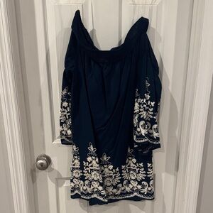 Kori Navy Dress with White Embroidery